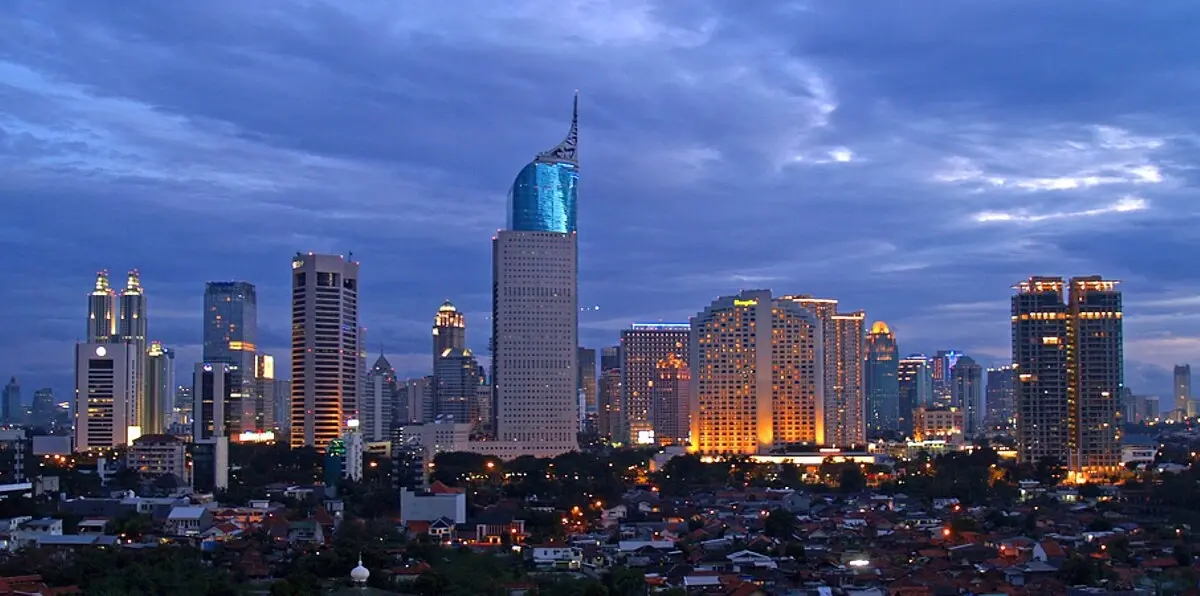 Modern skyline of Jakarta with bustling city life