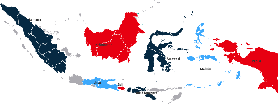 Map of Indonesia showing popular islands like Bali and Java