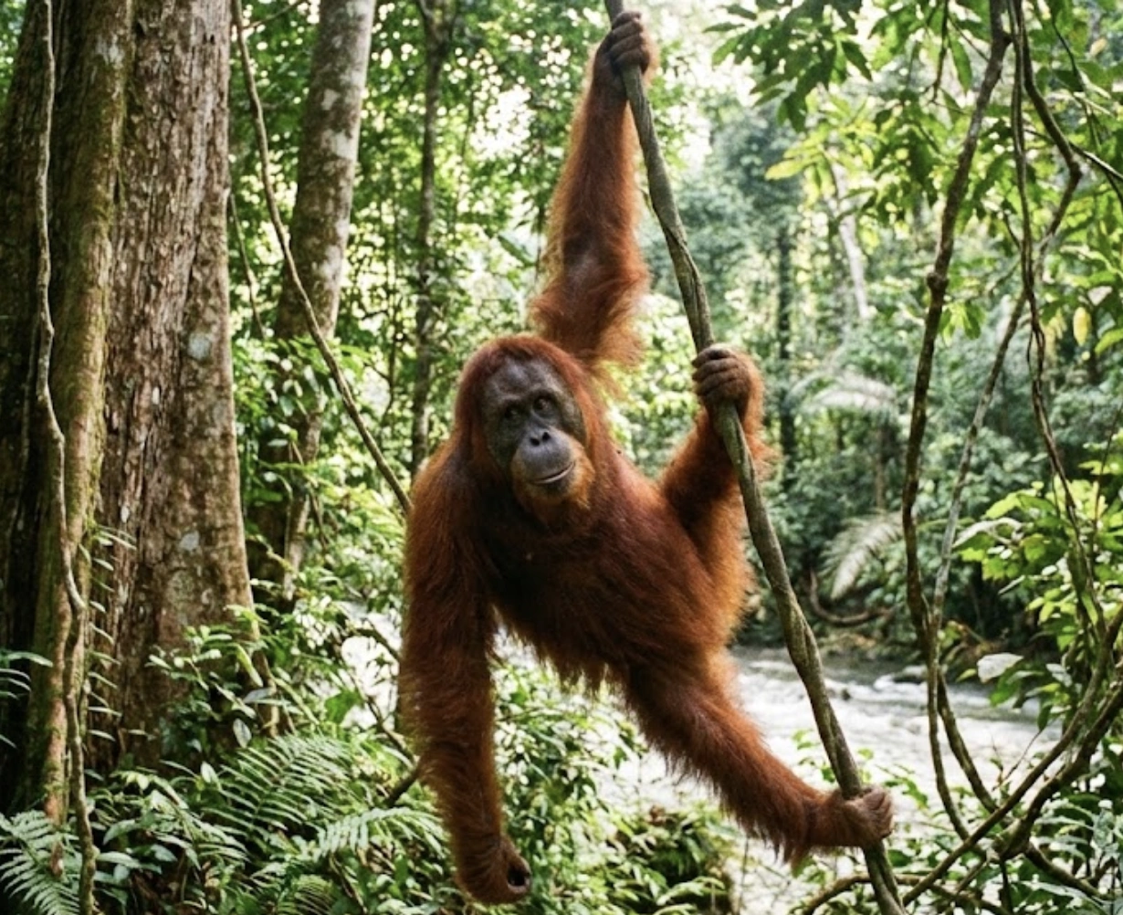 A wild Orangutan in the jungles of Bukit Lawang, Sumatra