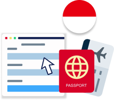 A tourist holding passport and visa at an Indonesian airport